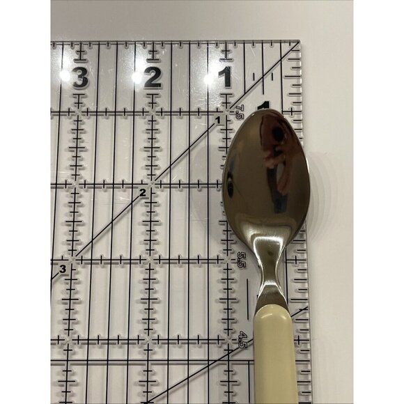 NEW UNUSED Vintage Set Of 2 Stainless Steel Spoons Off White Melamine Handles 6” - Picture 7 of 8